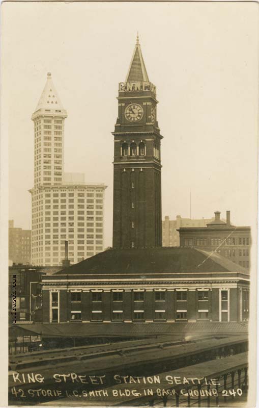 Image 240 - King Street Station Seattle - 42 Storie L.C. Smith Bldg. in Background