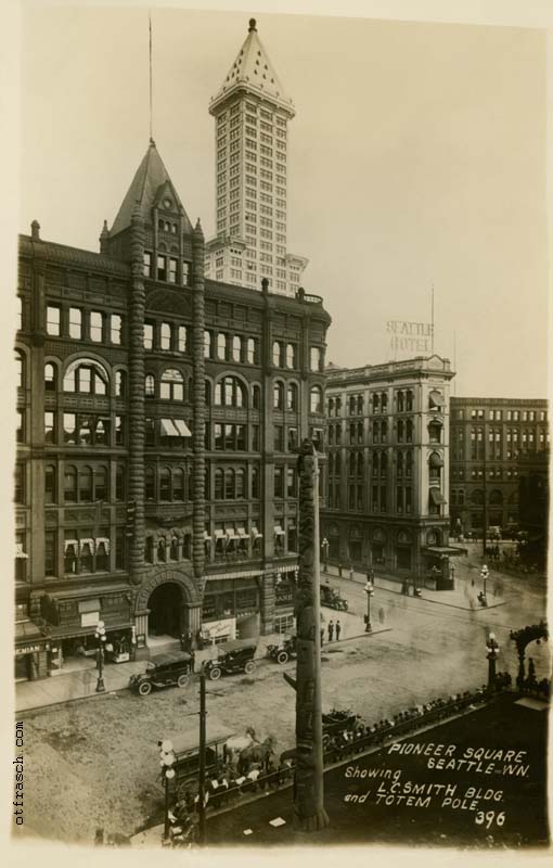 Image 396 - Pioneer Square Seattle Wn. Showing L.C. Smith Bldg. and Totem Pole
